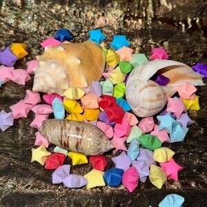 Colorful Origami Stars and Seashells